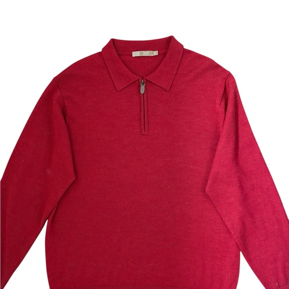 Raffi 100% Merino Wool Classic Quarter Zip Collared Sweater Red Size L - Picture 3 of 10